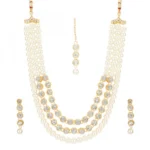 Pearl Traditional Gold Plated Kundan Necklace Set with Maang Tikka