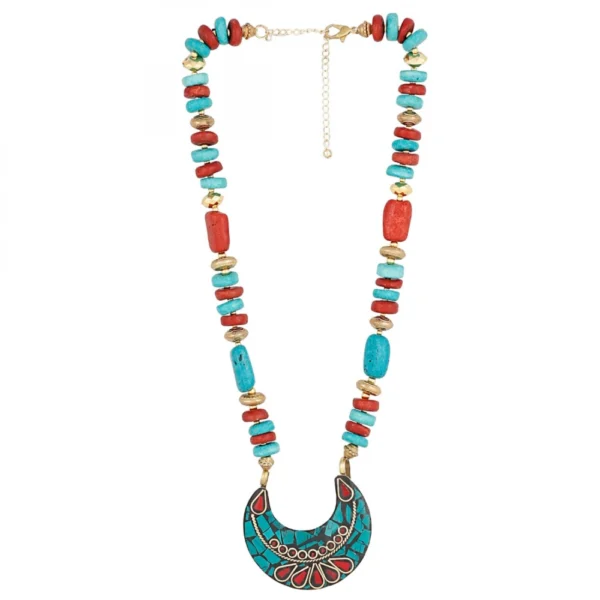 Designer Tibetan Stone Beads Necklace with Earrings