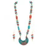 Designer Tibetan Stone Beads Necklace with Earrings