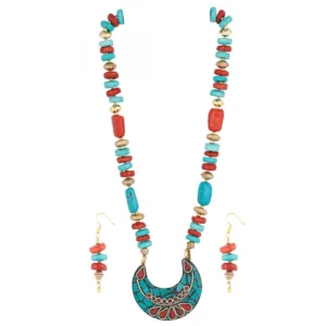 Designer Tibetan Stone Beads Necklace with Earrings