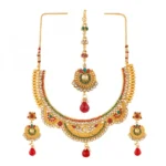 Gold Plated Copper Traditional Designer Temple Coin Necklace with Earrings