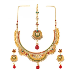 Gold Plated Copper Traditional Designer Temple Coin Necklace with Earrings