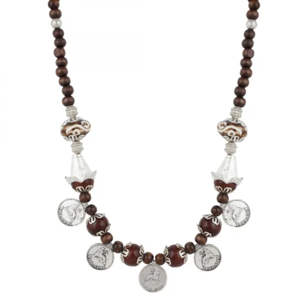 Designer Brown Beads Tibetean Silver Coin Necklace