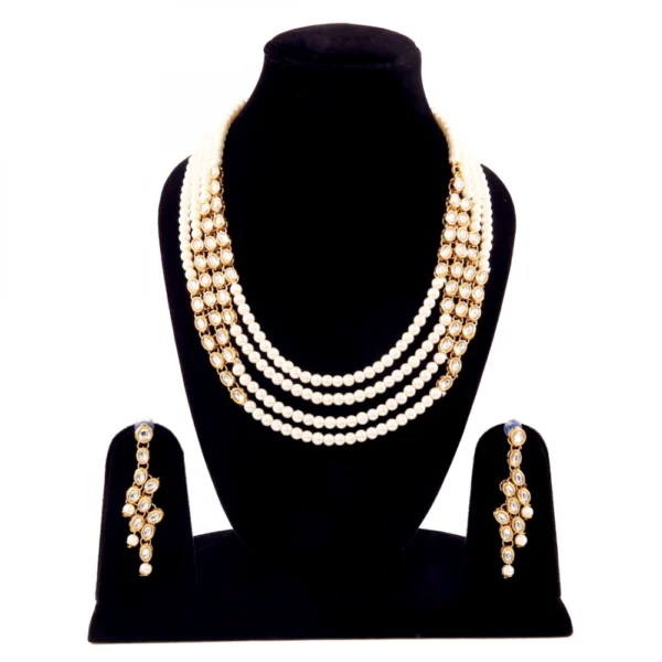 Designer Four Layer Pearl Kundan Necklace Set