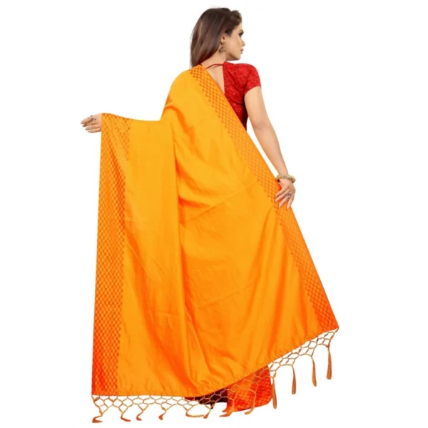 Women's Sana Silk Saree with Blouse (Orange,5-6 mtrs)
