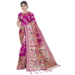 Women's Kota Banarasi Silk Saree with Blouse (Pink,5-6 mtrs)