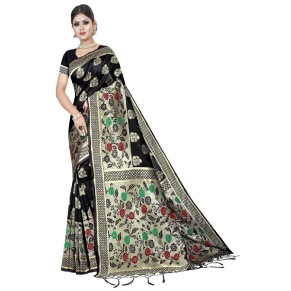 Women's Kota Banarasi Silk Saree with Blouse (Black,5-6 mtrs)