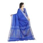 Women's Linen Cotton Blend Saree with Blouse (SilverBlue,5-6 mtrs)