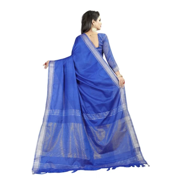 Women's Linen Cotton Blend Saree with Blouse (SilverBlue,5-6 mtrs)