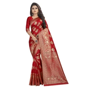 Women's Kota Banarasi Silk Saree with Blouse (Red,5-6 mtrs)