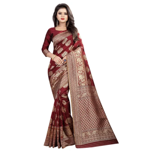 Women's Kota Banarasi Silk Saree with Blouse (Maroon,5-6 mtrs)