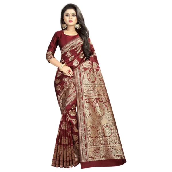 Women's Kota Banarasi Silk Saree with Blouse (Maroon,5-6 mtrs)