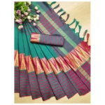 Women's Polyster Cotton Saree with Blouse (RamaPink,5-6 mtrs)