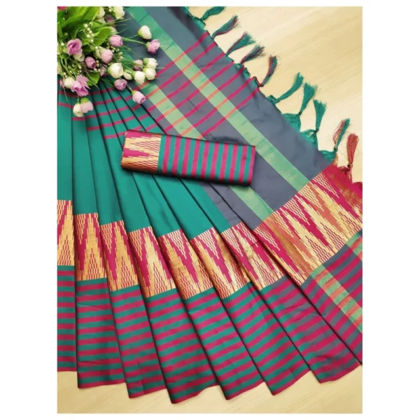 Women's Polyster Cotton Saree with Blouse (RamaPink,5-6 mtrs)