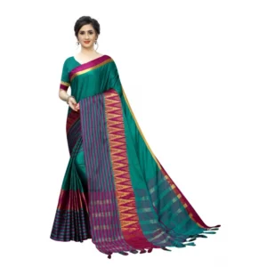 Women's Polyster Cotton Saree with Blouse (RamaPink,5-6 mtrs)