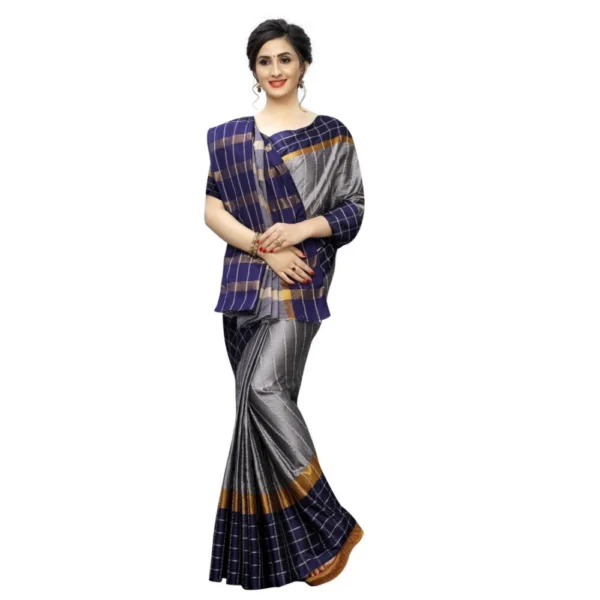 Women's Polyster Cotton Saree with Blouse (GreyBlue,5-6 mtrs)