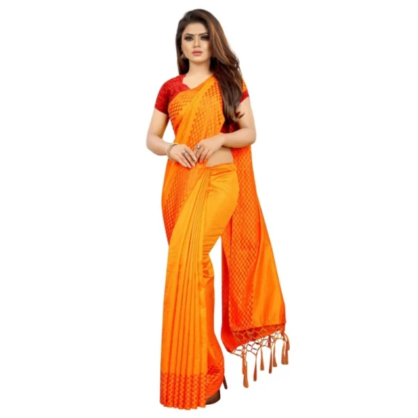 Women's Sana Silk Saree with Blouse (Orange,5-6 mtrs)