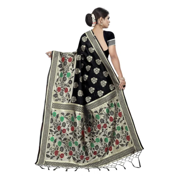 Women's Kota Banarasi Silk Saree with Blouse (Black,5-6 mtrs)