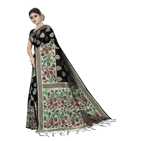 Women's Kota Banarasi Silk Saree with Blouse (Black,5-6 mtrs)