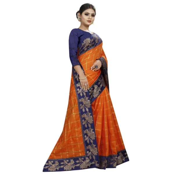 Women's Panetar Silk Saree with Blouse (Orange,5-6 mtrs)