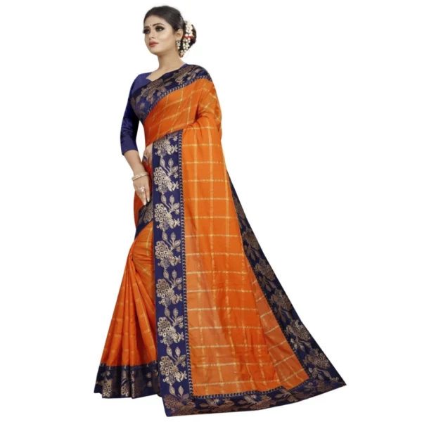 Women's Panetar Silk Saree with Blouse (Orange,5-6 mtrs)