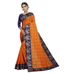 Women's Panetar Silk Saree with Blouse (Orange,5-6 mtrs)