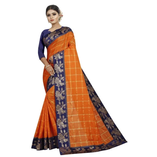 Women's Panetar Silk Saree with Blouse (Orange,5-6 mtrs)