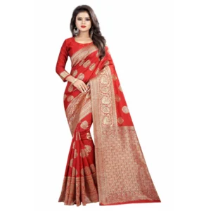 Women's Kota Banarasi Silk Saree with Blouse (Red,5-6 mtrs)