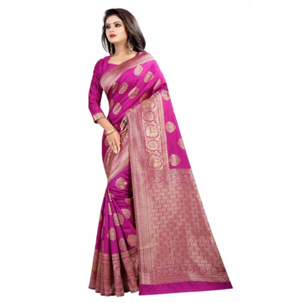 Women's Kota Banarasi Silk Saree with Blouse (Pink,5-6 mtrs)