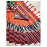 Women's Polyster Cotton Saree with Blouse (OrangeBlue,5-6 mtrs)