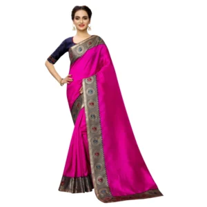 Women's Zoya Silk Saree with Blouse (Pink,5-6 mtrs)