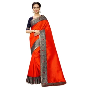 Women's Zoya Silk Saree with Blouse (Orange,5-6 mtrs)