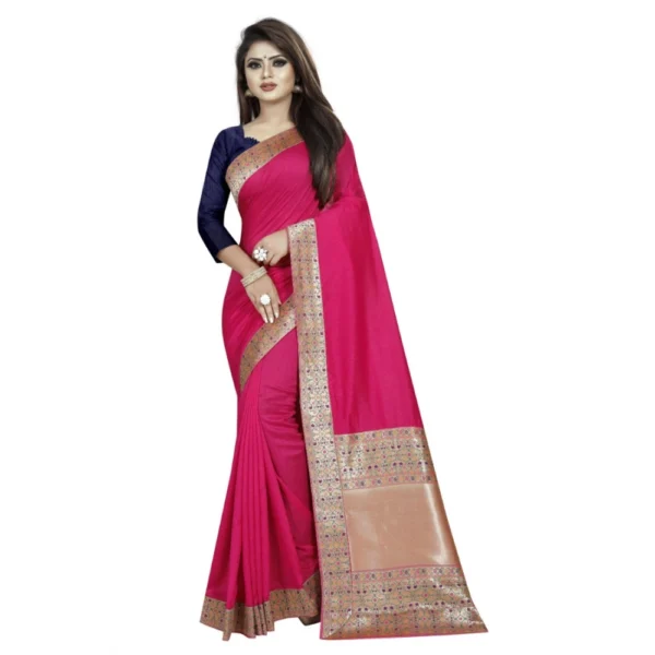 Women's Vichitra Silk Saree with Blouse (Pink,5-6 mtrs)