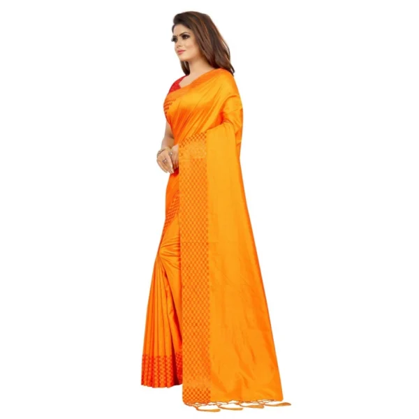Women's Sana Silk Saree with Blouse (Orange,5-6 mtrs)