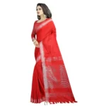 Women's Linen Cotton Blend Saree with Blouse (SilverRed,5-6 mtrs)
