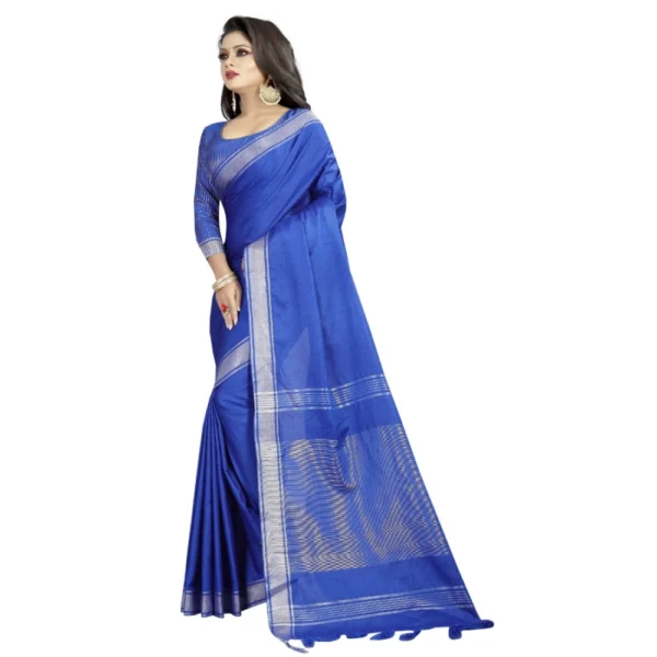 Women's Linen Cotton Blend Saree with Blouse (SilverBlue,5-6 mtrs)