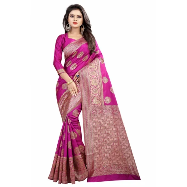Women's Kota Banarasi Silk Saree with Blouse (Pink,5-6 mtrs)