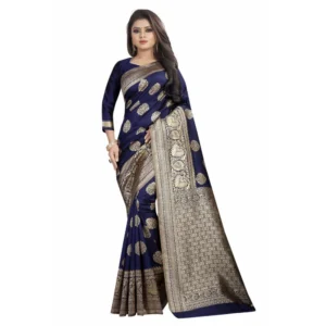 Women's Kota Banarasi Silk Saree with Blouse (NavyBlue,5-6 mtrs)