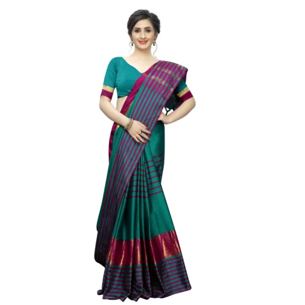 Women's Polyster Cotton Saree with Blouse (RamaPink,5-6 mtrs)