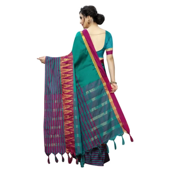 Women's Polyster Cotton Saree with Blouse (RamaPink,5-6 mtrs)