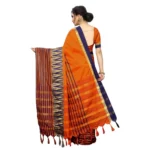 Women's Polyster Cotton Saree with Blouse (OrangeBlue,5-6 mtrs)