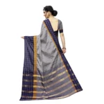 Women's Polyster Cotton Saree with Blouse (GreyBlue,5-6 mtrs)