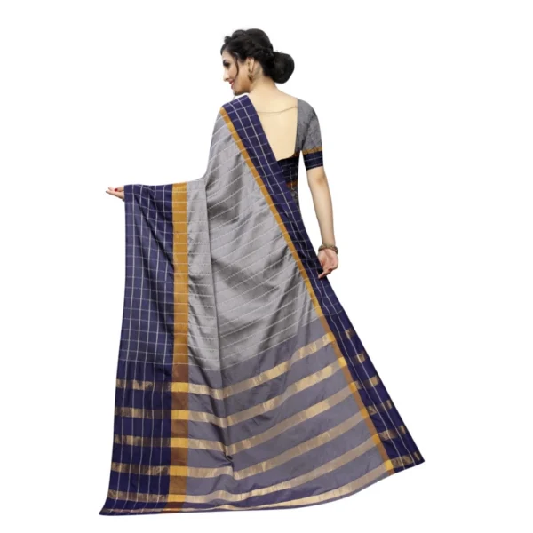 Women's Polyster Cotton Saree with Blouse (GreyBlue,5-6 mtrs)