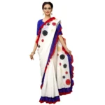 Women's Vichitra Silk Saree with Blouse (White Velvet,5-6 mtrs)