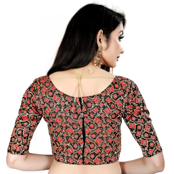 Women's Brocade, Inner-Cotton Full Stitched Padded Blouse (Black Red)