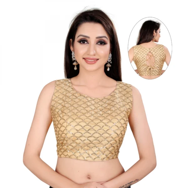 Women's Satin Silk, Inner-Cotton Full Stitched Padded Blouse (Keri Gold)