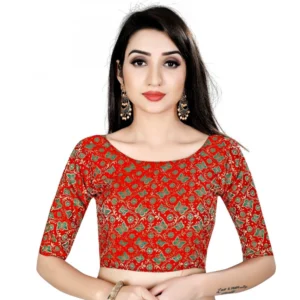 Women's Brocade, Inner-Cotton Full Stitched Padded Blouse (Red Green)