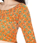 Women's Brocade, Inner-Cotton Full Stitched Padded Blouse (Orange Green)