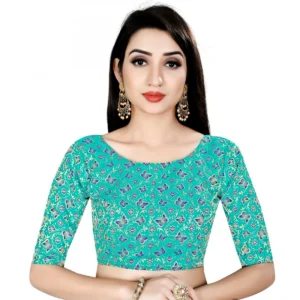 Women's Brocade, Inner-Cotton Full Stitched Padded Blouse (Green Blue)