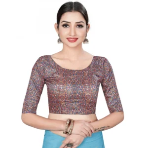 Women's Satin Silk, Inner-Cotton Full Stitched Padded Blouse (Marun Multi )